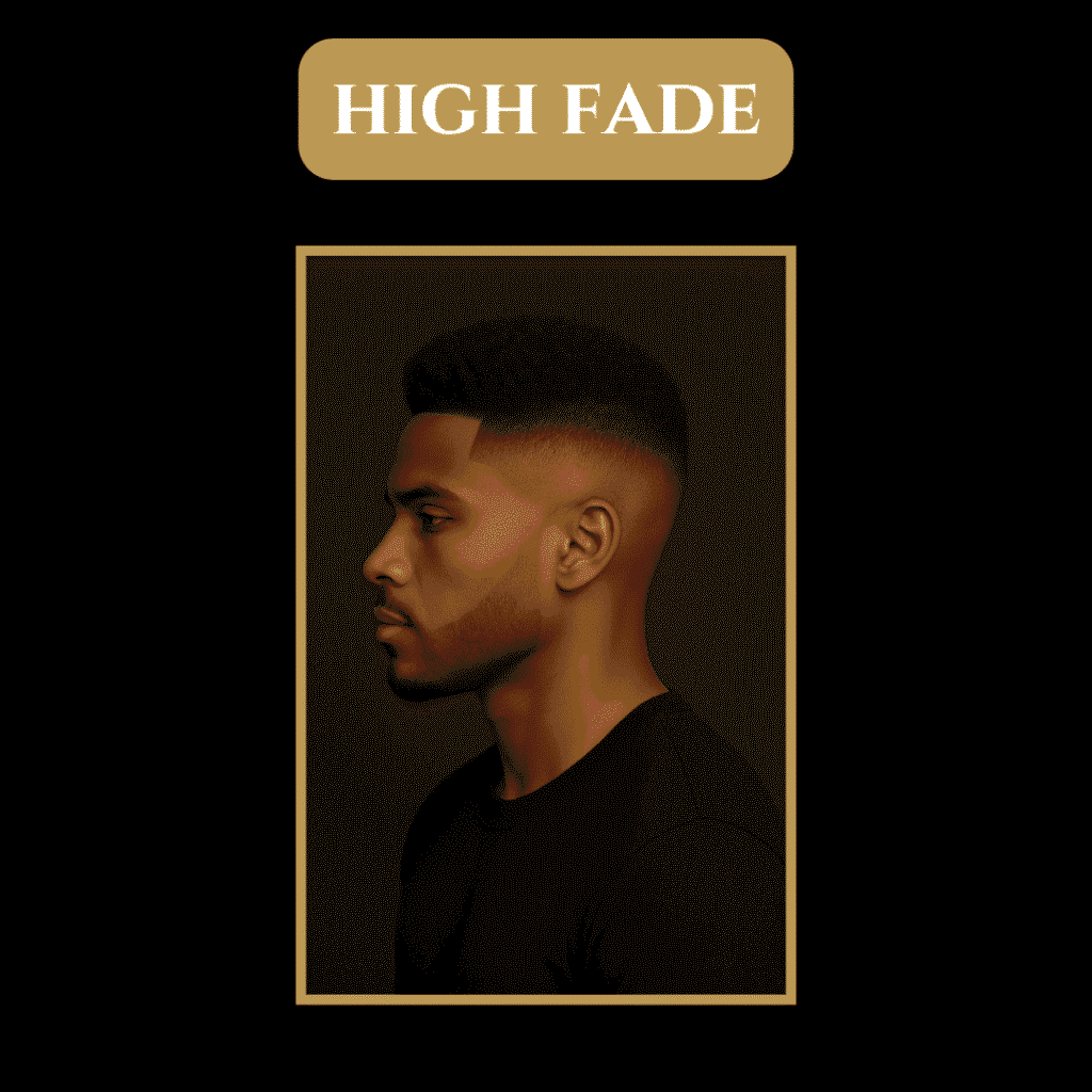 High Fade Haircut for Black Men (Corporate Look) Black man with a clean high fade haircut, facing left, on a dark background