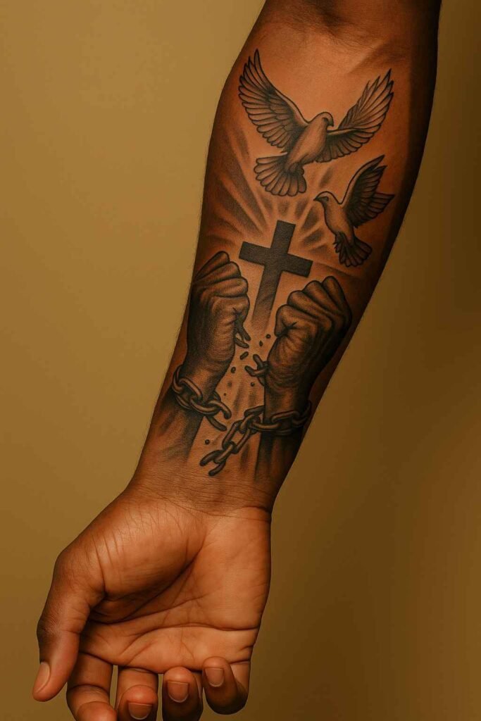 Bridge The Legacy Tattoo Broken chains with doves flying out