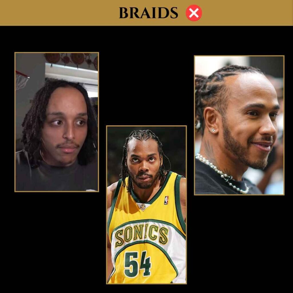 Braids that don’t work well with receding hairlines Black men with braids on thinning or receding hairlines, showing why braids are hard to pull off with hair loss.