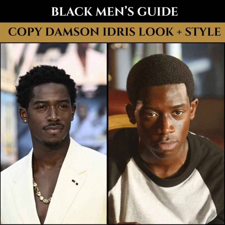 Damson Idris style guide for Black men – copy his look, haircut, and fashion from red carpet suits to casual wear.
