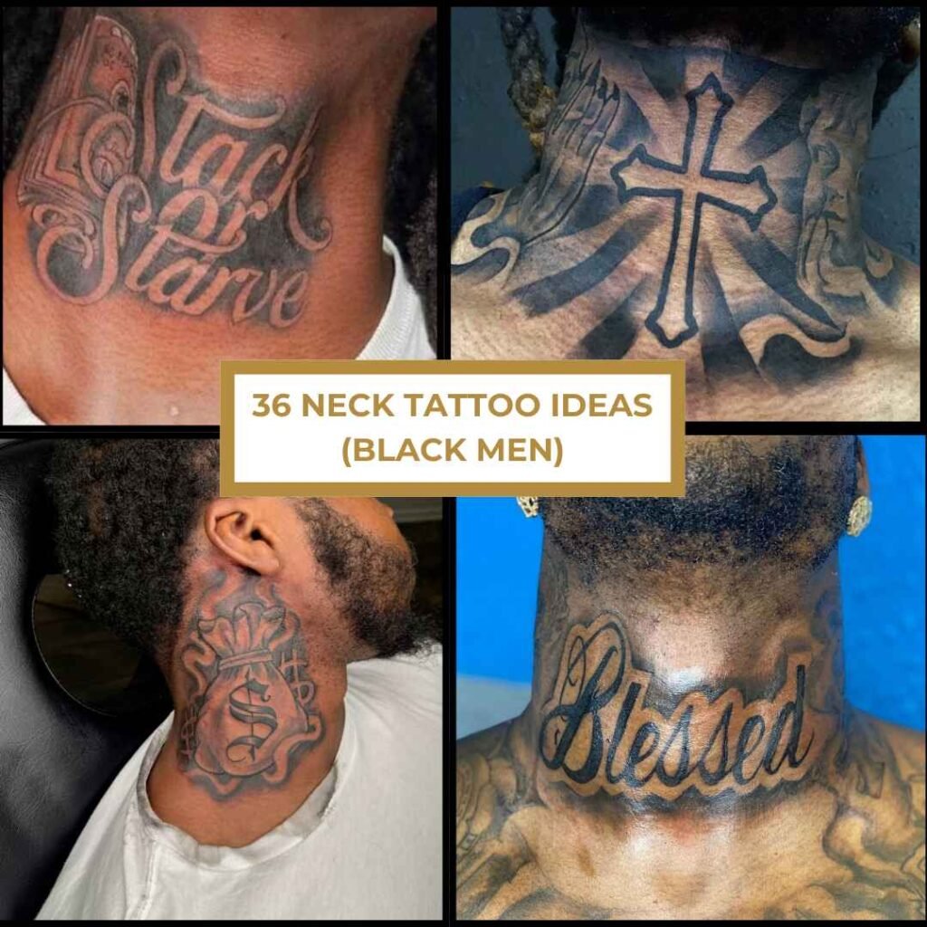 36 neck tattoo ideas for Black men featuring unique designs, styles, and inspiration.
