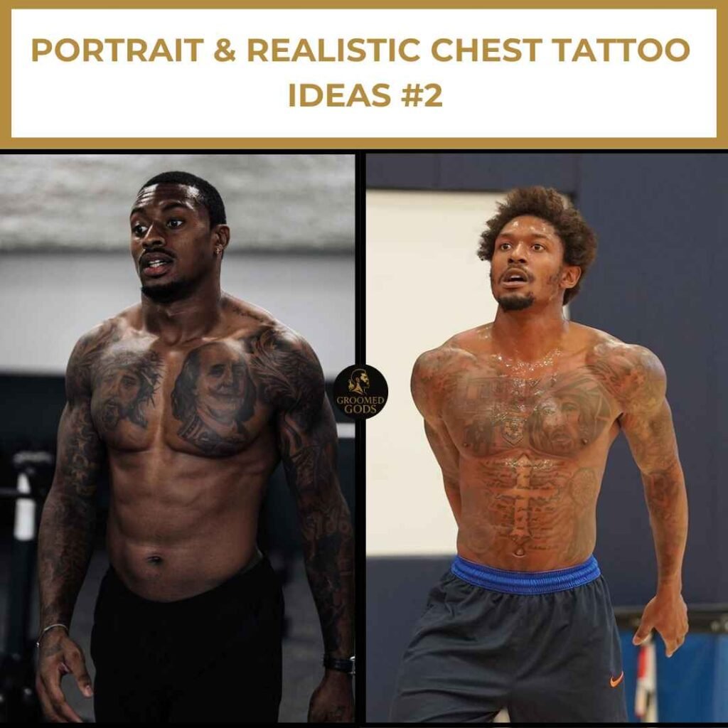 Portrait & Realistic Chest Tattoo Ideas #2 portrait chest tattoos next to Bradley Beal showing detailed realistic chest ink.