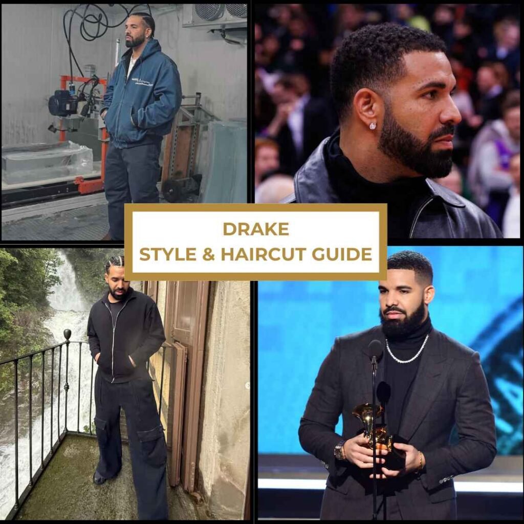 Drake Style & Haircut Guide Drake style and haircut guide featuring outfits, haircuts, and fashion looks.