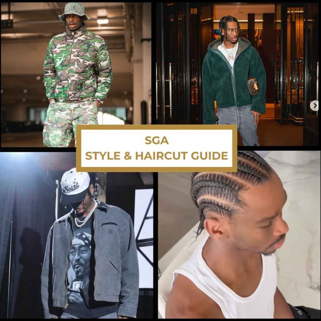 Shai Gilgeous-Alexander style and haircut guide cover featuring pregame outfits, streetwear looks, and braided hairstyles.