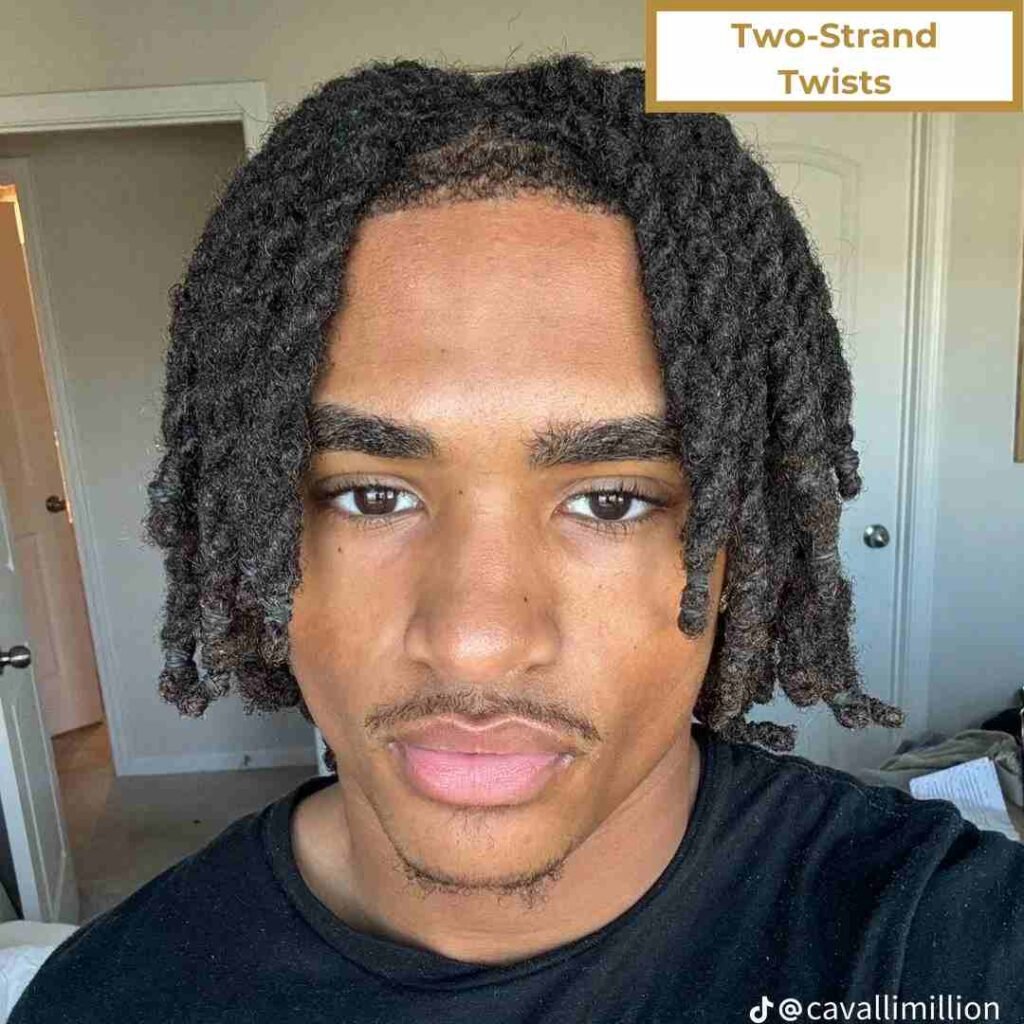 Two-Strand Twists Hairstyle for Black Men Two-strand twists hairstyle on a Black man, a protective style option that can complement receding hairlines.