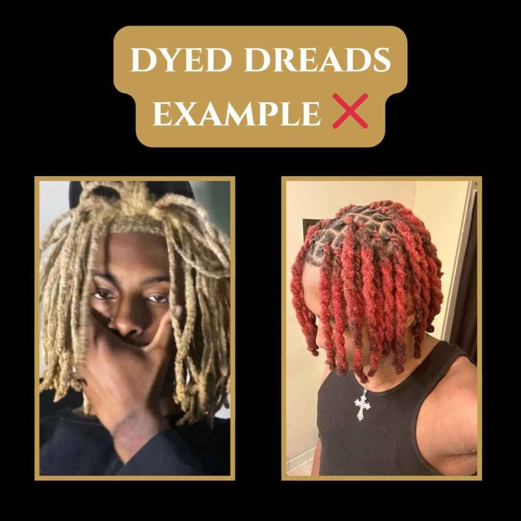 Example of dyed dreadlocks in blonde and red, showing hairstyles that may not fit professional or corporate settings.