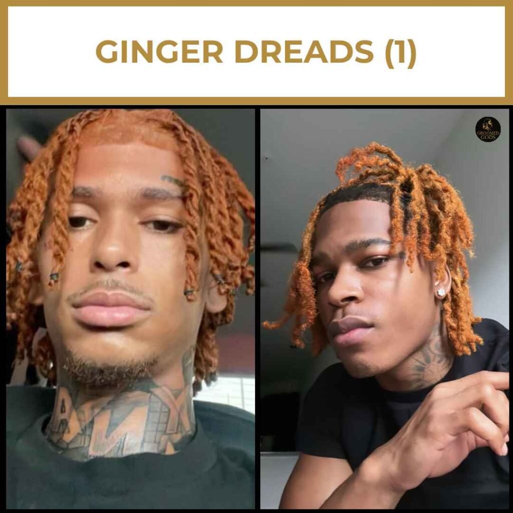 Ginger Dreads for Black Men Ginger dreadlocks on Black men featuring warm orange tones and medium-length locs styled naturally.
