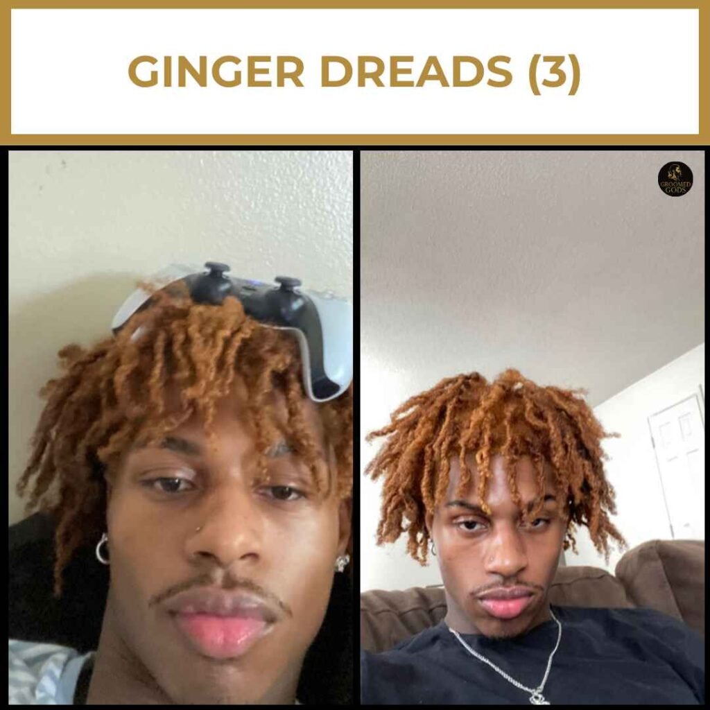 Ginger Dreads for Black Men Short ginger dreadlocks on Black men with natural texture and volume, styled loosely for a casual look.