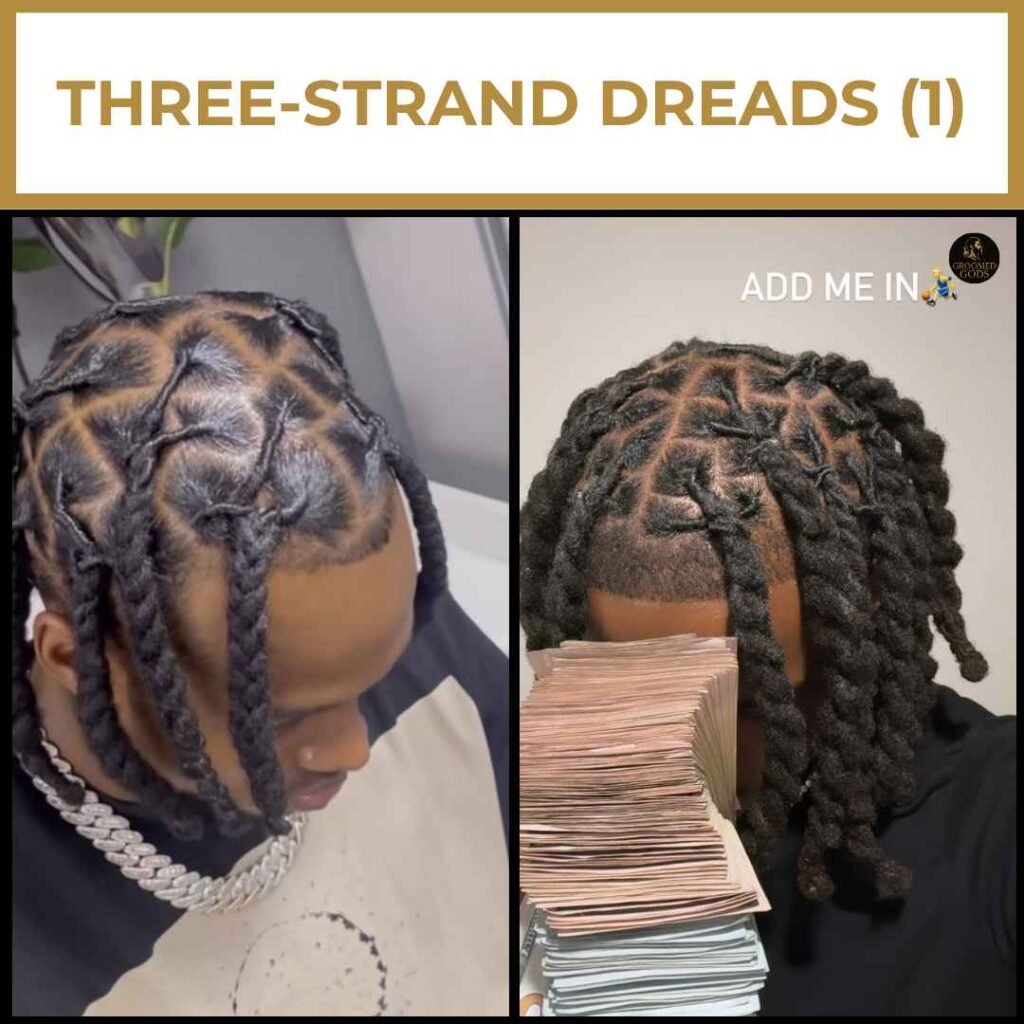 Three-Strand Dread Styles for Black Men | Defined Loc Twists Three-strand dread styles for Black men featuring thick, defined twists with clean parting and a polished, protective look.