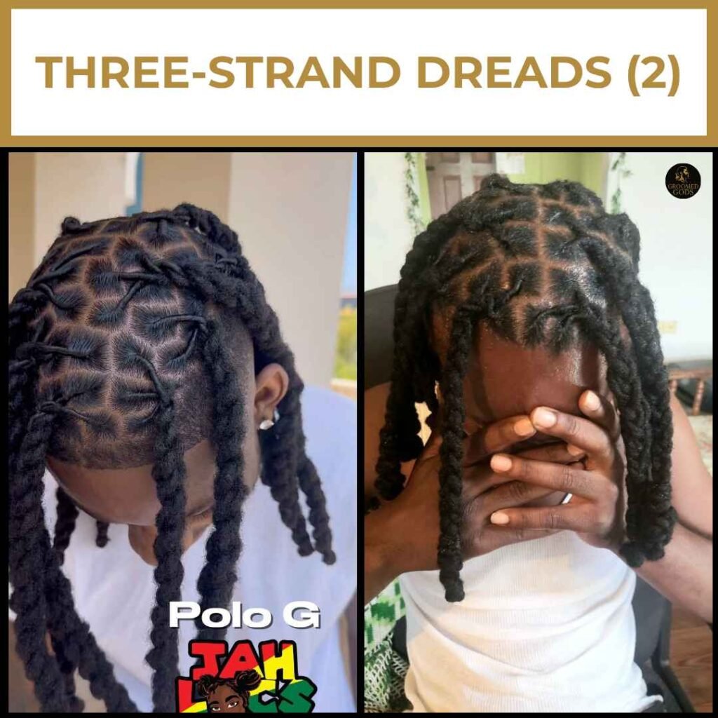 Three-Strand Dreads for Black Men | Thick Twisted Locs Three-strand dreadlocks for Black men with thick parts and tight, twisted sections for a clean, detailed finish.