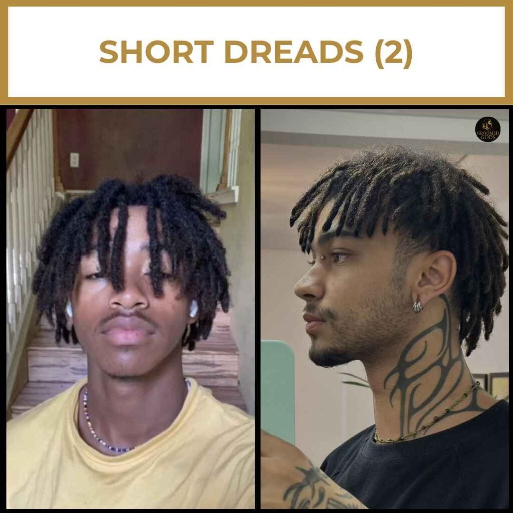 Short Dreadlock Styles for Black Men Short dread styles for Black men with a clean fade and textured finish, offering a modern and low-maintenance look.