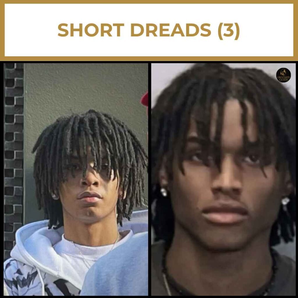 Short Dreads for Black Men Short dreads for Black men with a natural layered look and front fringe, giving a casual yet stylish appearance.
