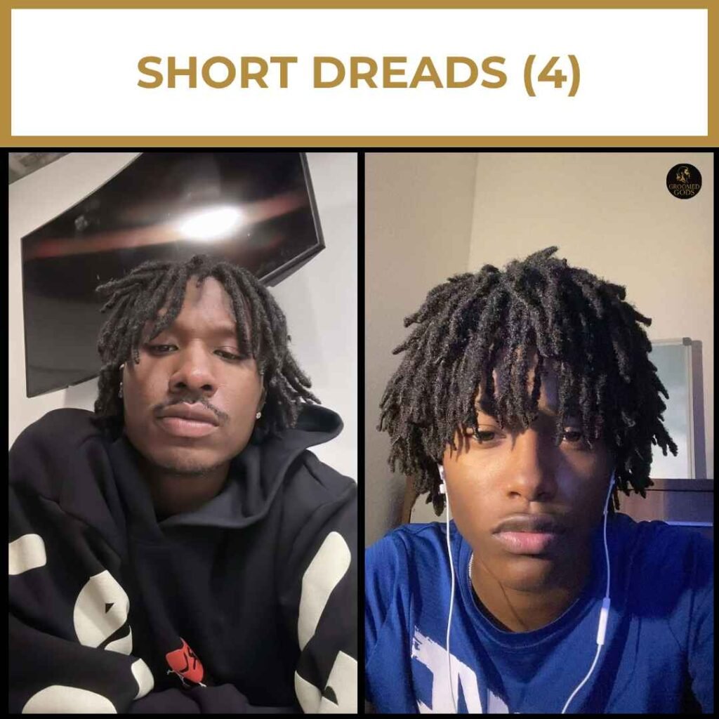 Short Dreads for Black Men Short dreadlock styles for Black men with layered bangs and a natural finish, great for a clean everyday look.