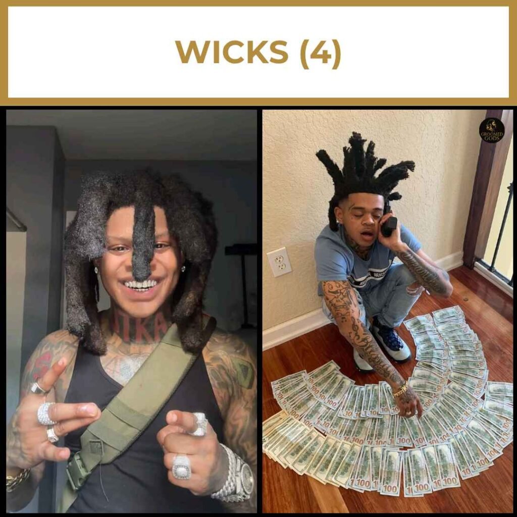 Wick Dreads for Black Men Wick dreads for Black men showing thick, sculpted locs with creative shapes and bold personality.