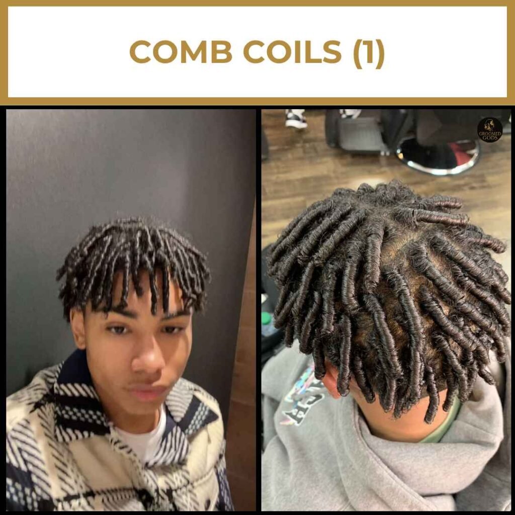 Comb Coil Starter Locs for Black Men Comb coil starter locs for Black men featuring short, defined coils that are perfect for beginning a dreadlock journey.