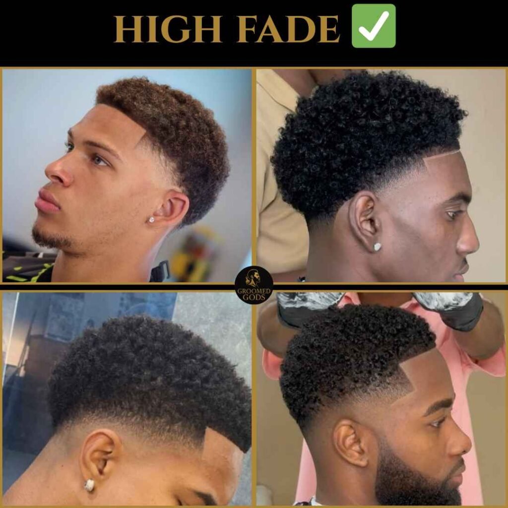 High fade haircuts for Black men with clean edges and defined curls, perfect for modern and professional styles