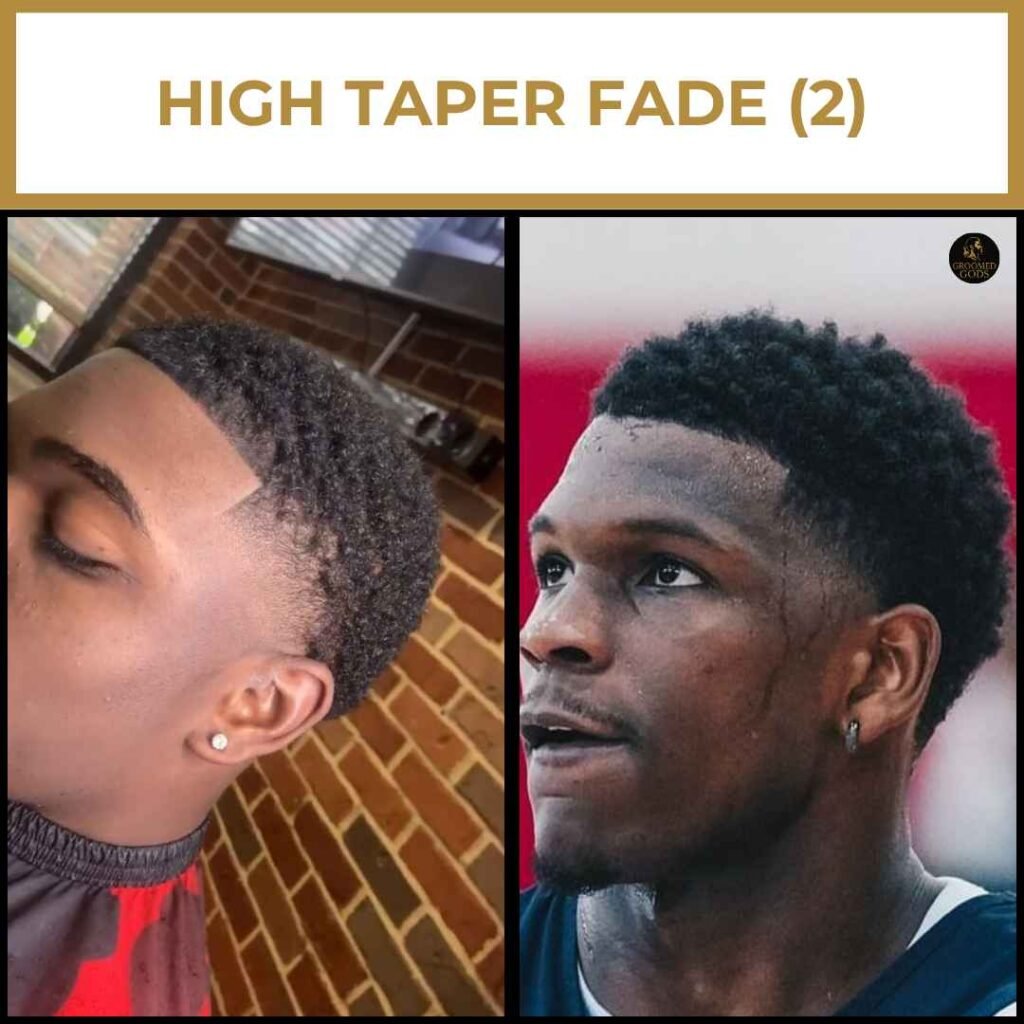High Taper Fade Haircut for Black Men Two Black men with high taper fades featuring clean side fades and textured curls on top for a sharp, modern finish.