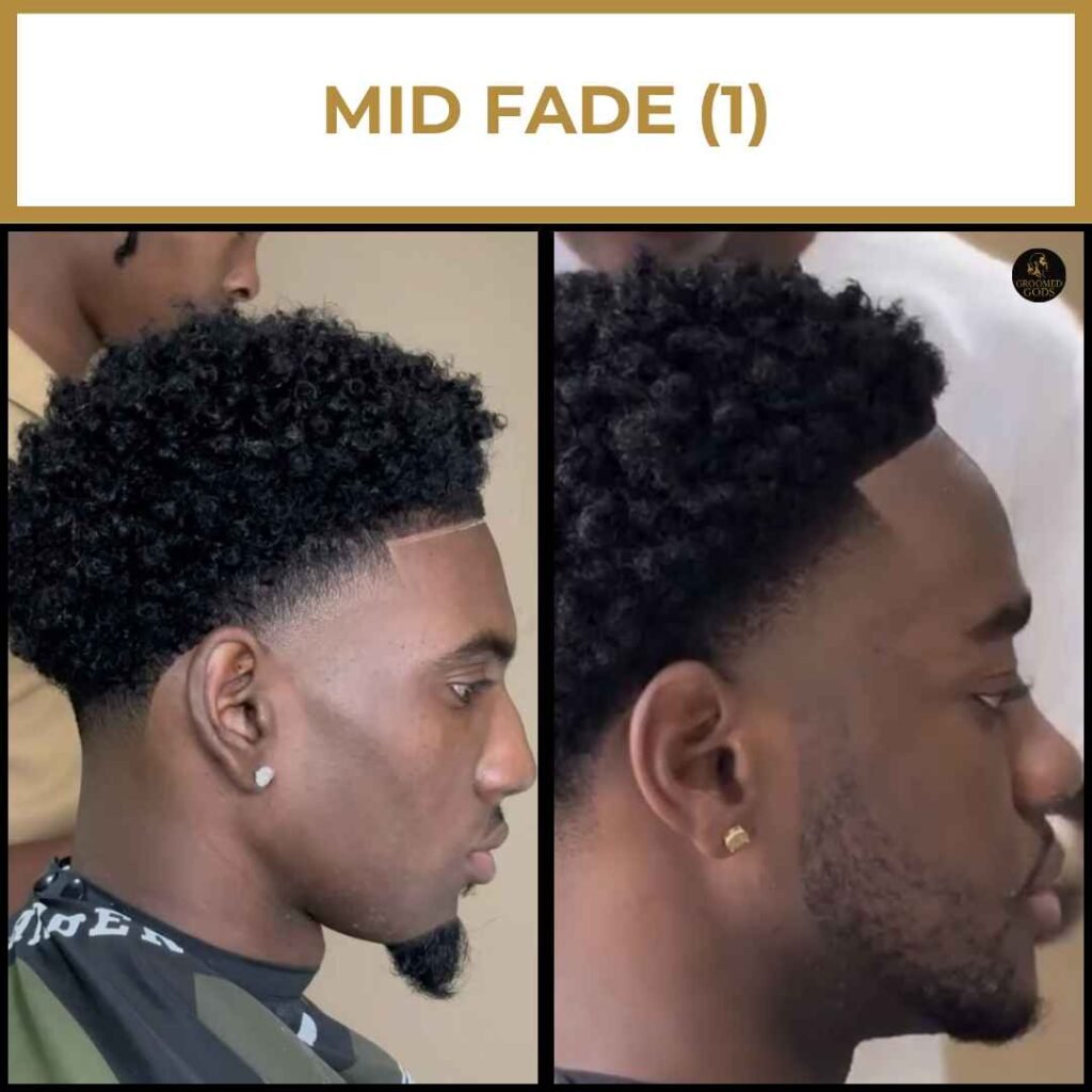 Mid Fade Hairstyle for Black Men Two Black men with mid fade haircuts, featuring clean faded sides and natural textured tops for a sharp, balanced look.
