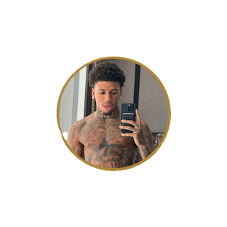 Portrait and realistic chest tattoo design on a Black man.