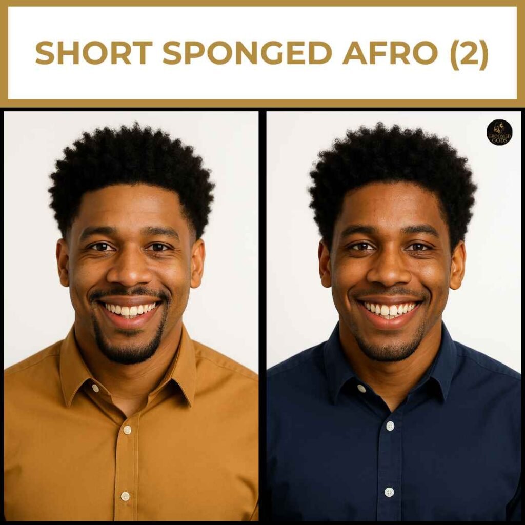 Two Black men with short sponged afro hairstyles side by side.