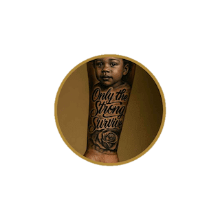 Symbolic forearm tattoo on Black man featuring bold script and detailed design.