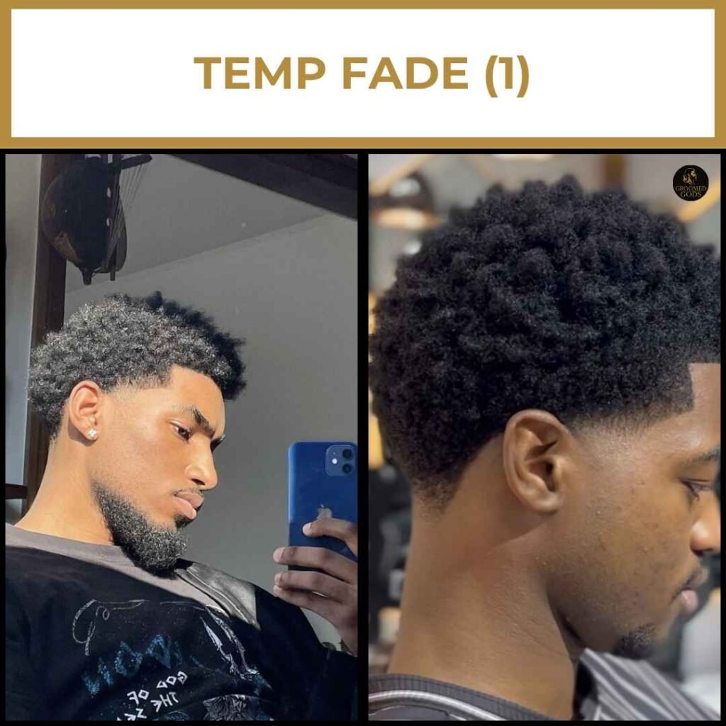 Temp Fade Hairstyle for Black Men Two Black men with temp fade haircuts showing a clean line-up and short natural curls on top.