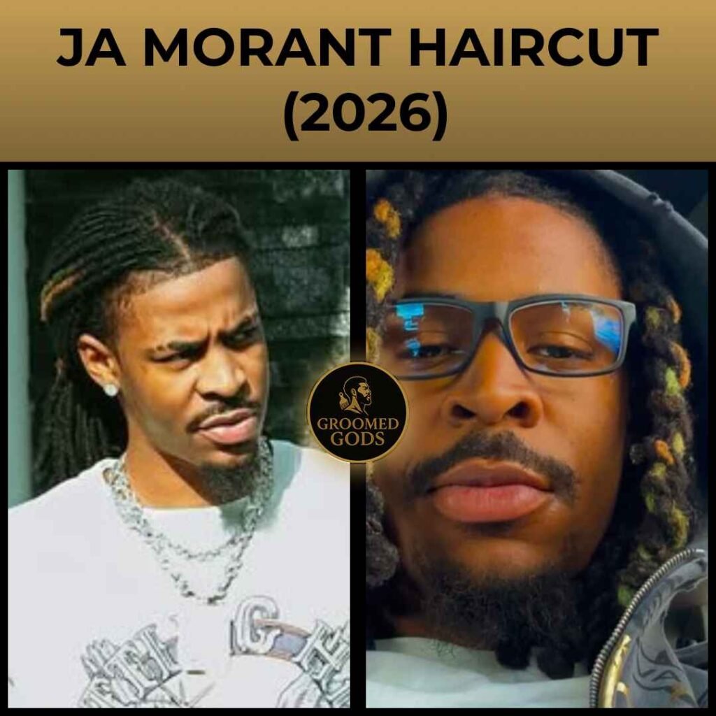 Ja Morant with his current 2026 hairstyle in two side-by-side photos.