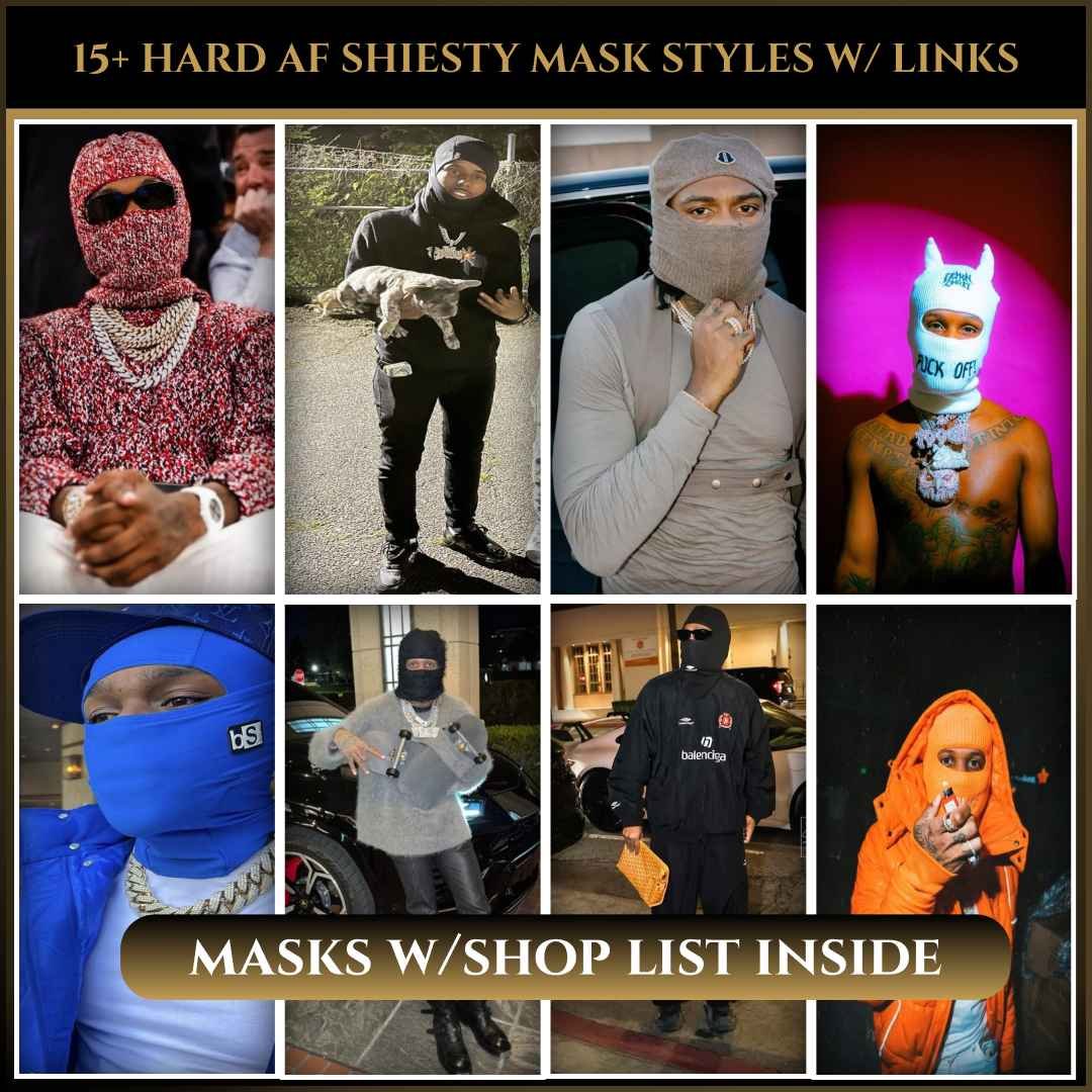 15+ hard AF shiesty mask styles featuring balaclavas worn by rappers and streetwear influencers, with shopping links included