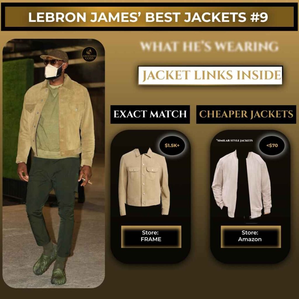 LeBron James wearing a light brown jacket with cheaper alternatives