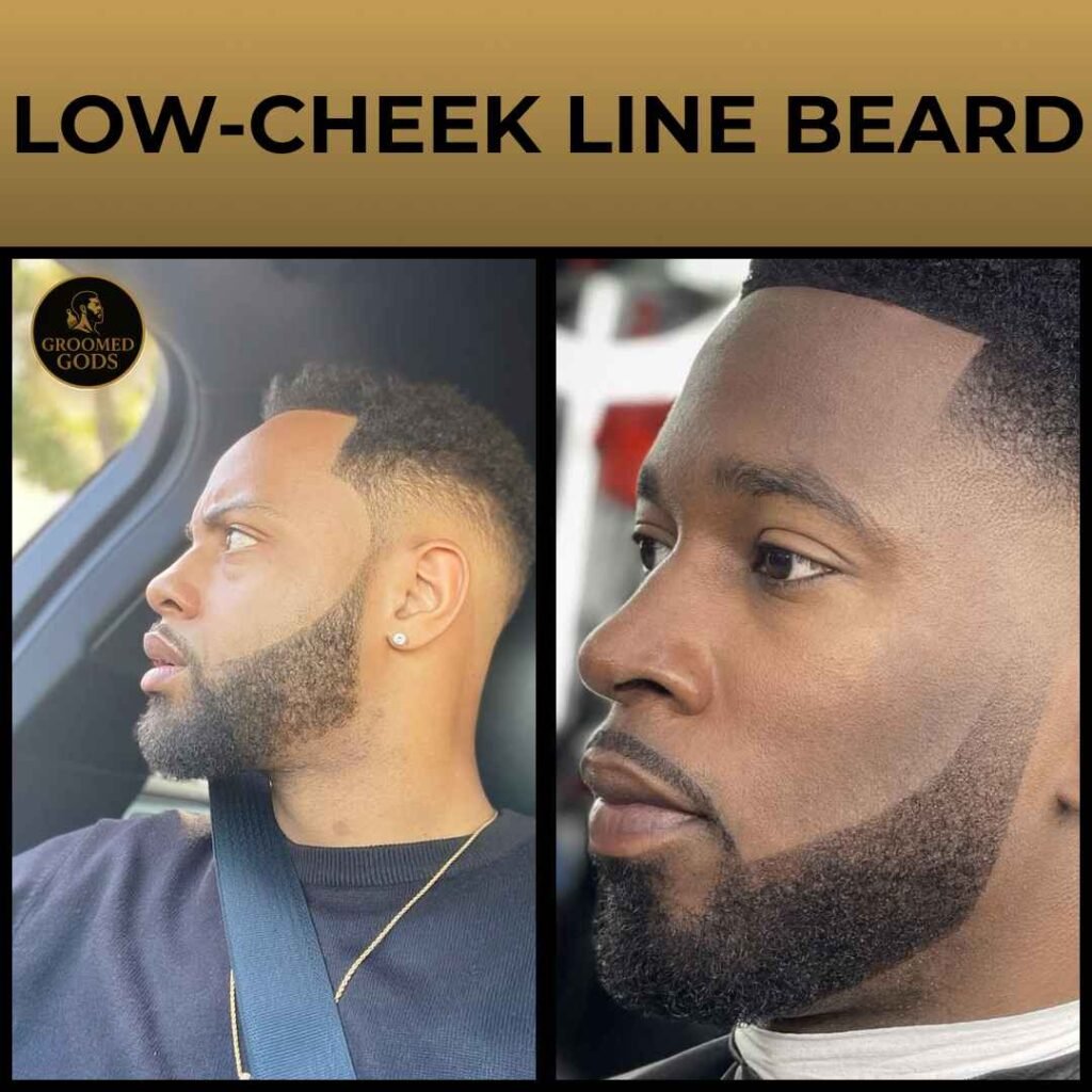 Low cheek line beard style on Black men with sharp lineup and clean fade