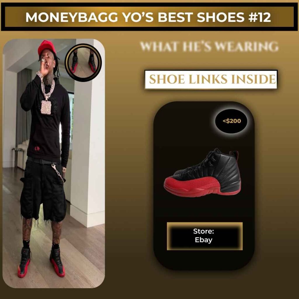 Moneybagg Yo wearing Air Jordan 12 Retro Flu Game sneakers