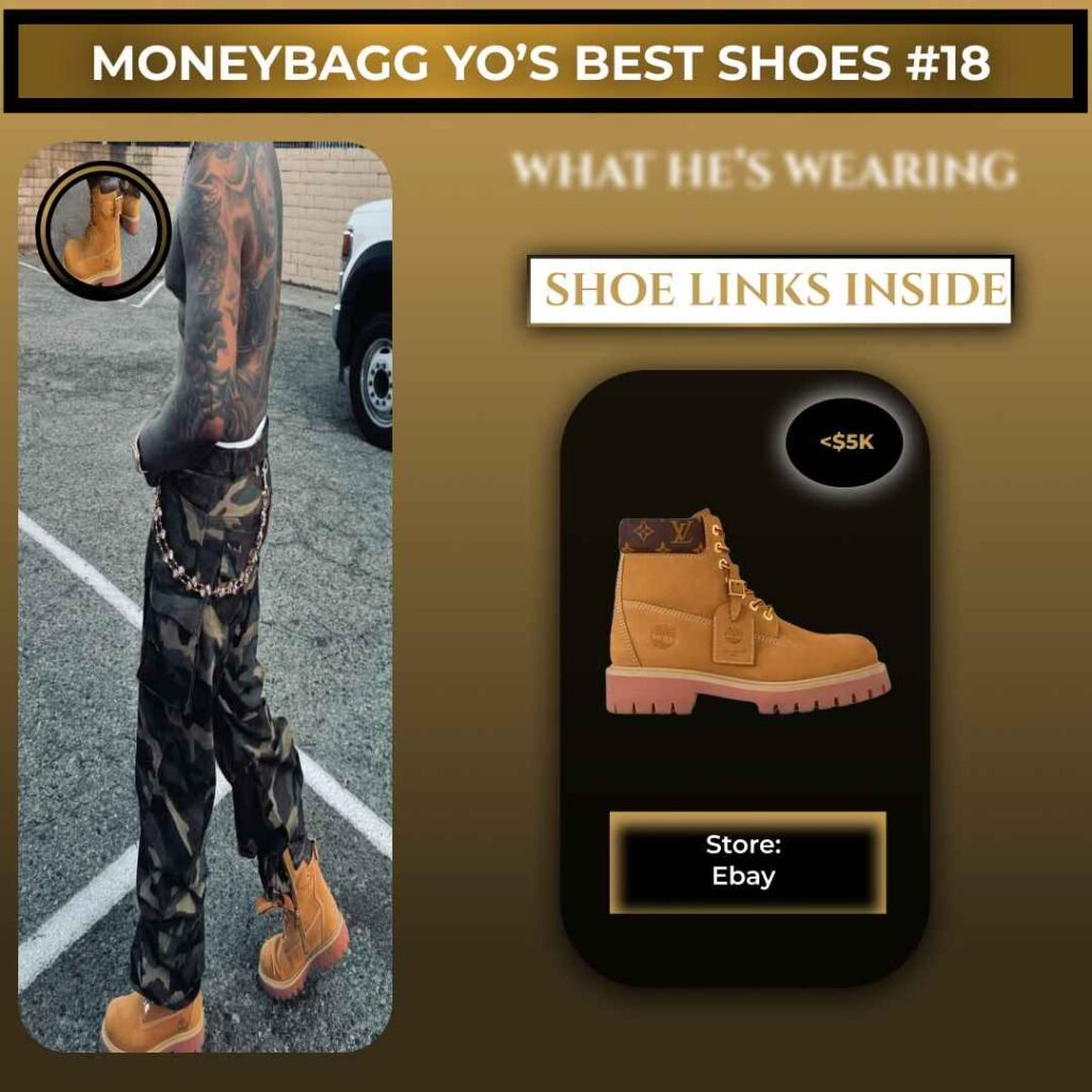Moneybagg Yo wearing Louis Vuitton x Timberland Ranger Boot in wheat color