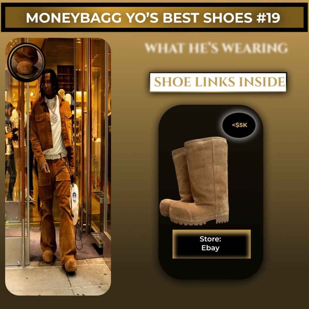 Moneybagg Yo wearing Balenciaga Alaska brown fur boots