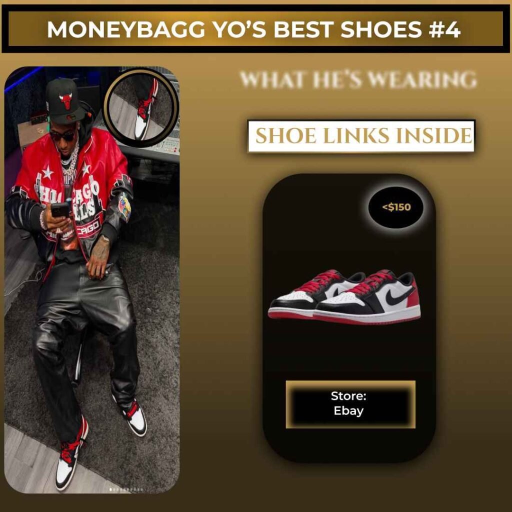Moneybagg Yo wearing Air Jordan 1 Low OG Black Toe sneakers