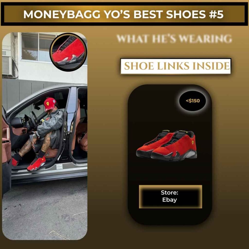 Moneybagg Yo wearing Air Jordan 14 Retro Ferrari sneakers
