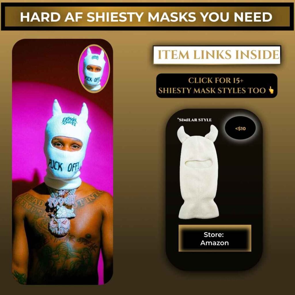 Toosii wearing a white ski mask with horns