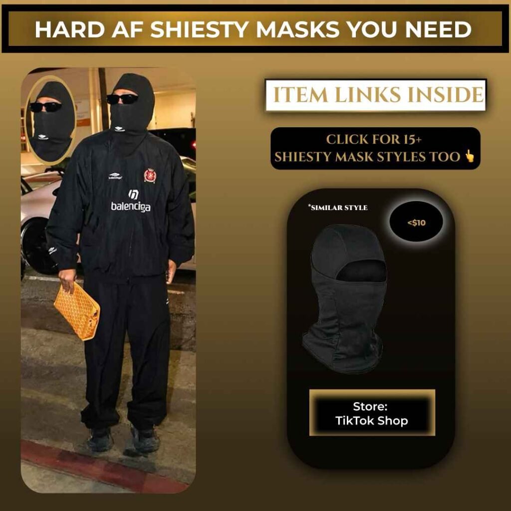 Future wearing a black shiesty mask balaclava with a black tracksuit and sunglasses