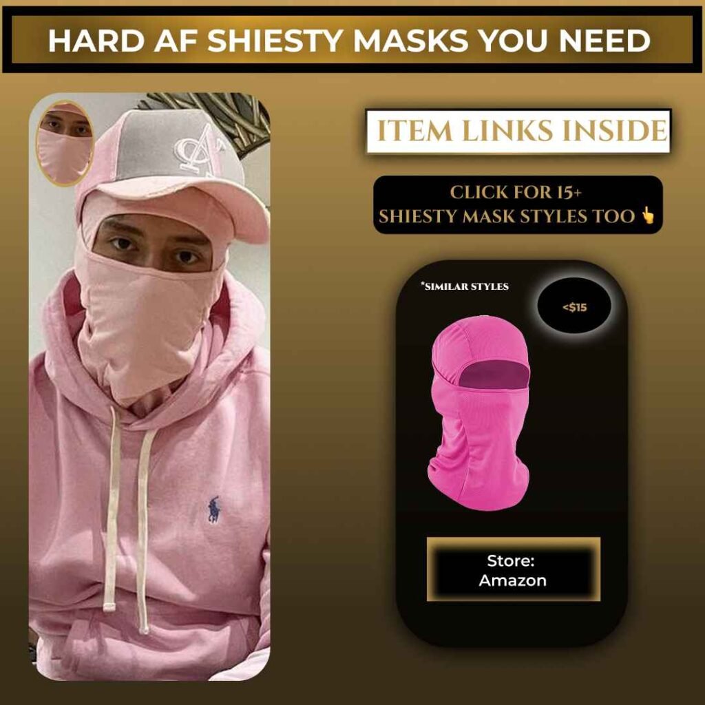 Central Cee wearing a pink shiesty mask balaclava with a matching pink hoodie and cap
