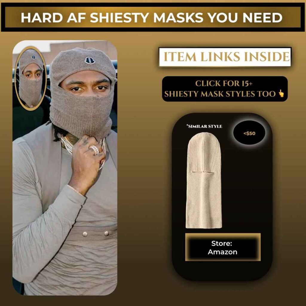 Gunna is wearing a grey knit balaclava ski mask