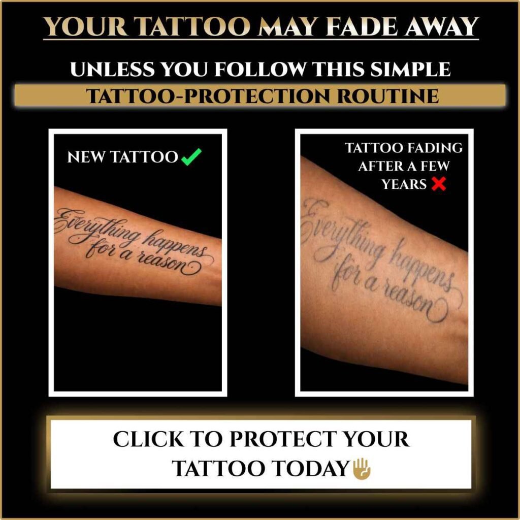 Comparison showing a new tattoo versus a faded tattoo over time, highlighting the importance of a proper tattoo aftercare routine