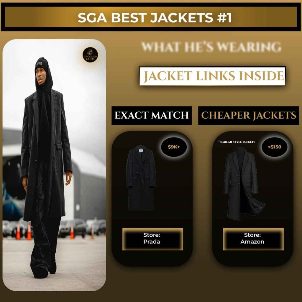 Shai Gilgeous-Alexander wearing a long black jacket with similar jacket options displayed