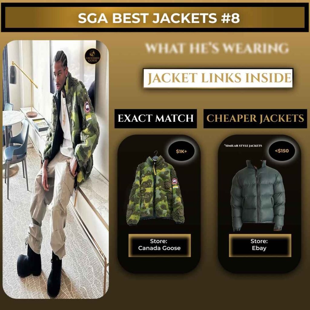 Shai Gilgeous-Alexander wearing a Canada Goose green camo puffer jacket