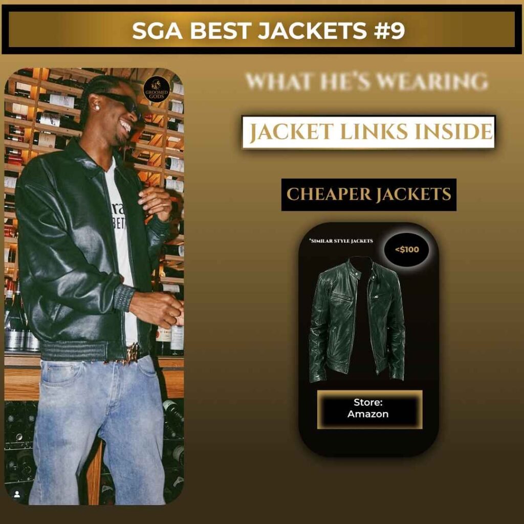 Shai Gilgeous-Alexander wearing a dark green leather jacket with relaxed fit